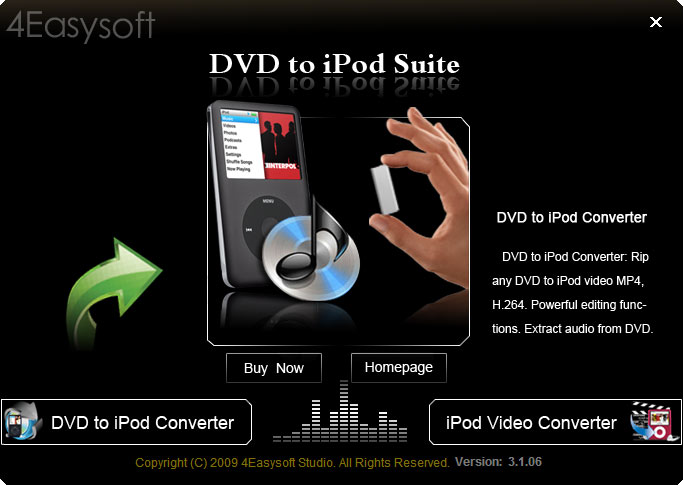 Rip DVD and convert video file to iPod MP4, H.264/MPEG-4 AVC (.mp4), MOV.