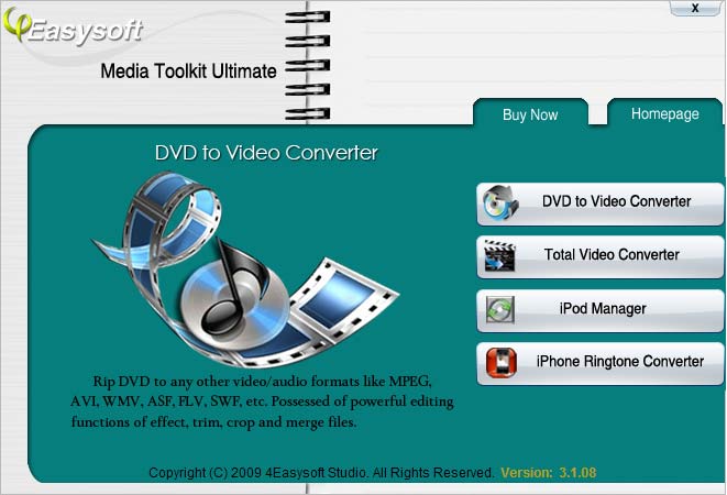 Rip DVD to AVI, MP4, WMV, MOV, M4V, FLV, SWF, 3GP, and HD H.264, etc.